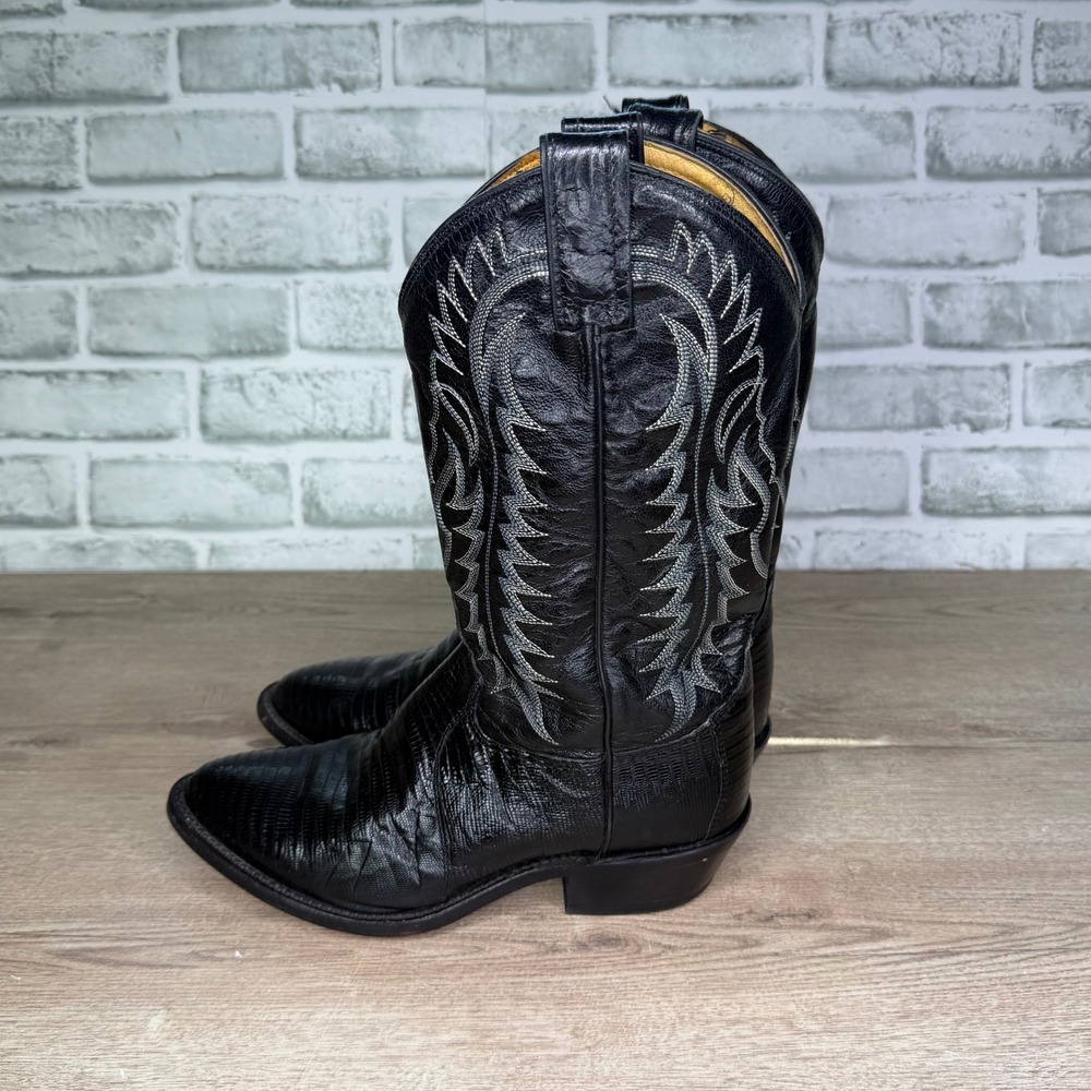 Tony Lama Lizard Skin Western Cowboy Boots Black 7 EE